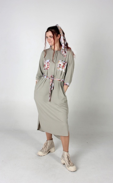 Сукня-сорочка штапель кишені з принтом Квадрати фото