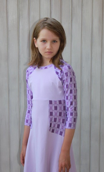 Детское купальное платье (лиловое с узором) фото
