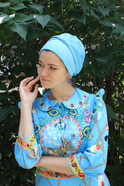 Шапочка Энжи Классика со вшитым объемом еко-замш голубая фото