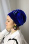 Шапочка Энжи Классика со вшитым объемом велюровая синяя с бантом enzhivel-1 фото 2