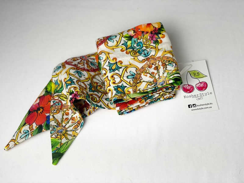 Повязка Твилли из рендовой ткани Dolce & Gabbana принт "Лимоны" прямая фото