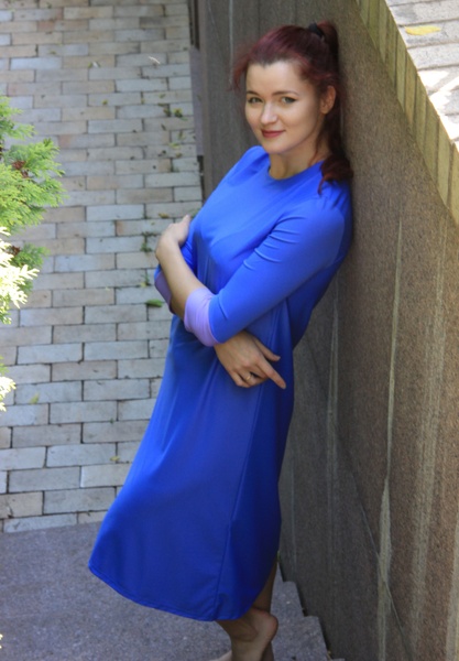 Купальна сукня пряма синя з ліловими вставками фото