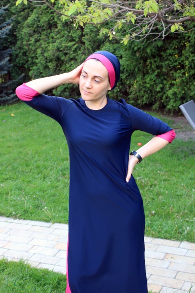 Купальное платье (тёмно-синее со вставкой фуксия) фото