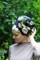Шапочка с вшитым объемом Грейс летняя темносиняя с цветочным принтом hatgrasekrep-1 фото 2