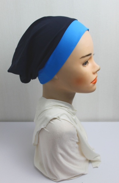 Купальная шапочка темносиняя с голубым кантом фото