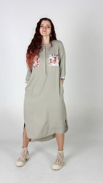 Платье-рубашка с карманами с принтом Квадраты фото