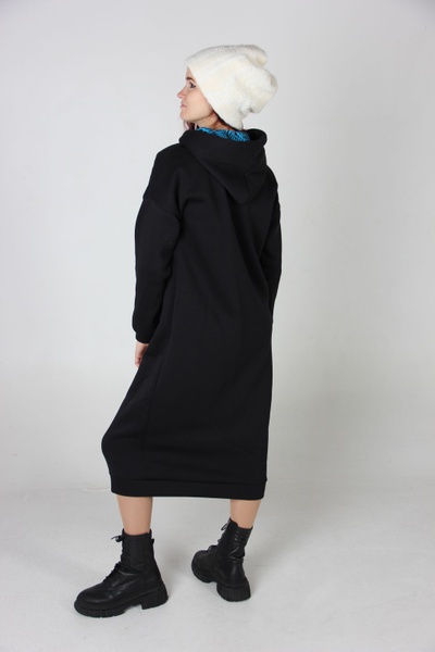 Чёрное Платье-худи с начесом и цветочным принтом в капюшоне фото