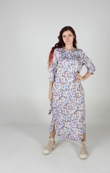 Платье-рубашка сатиновое с принтом Хризантемы фото