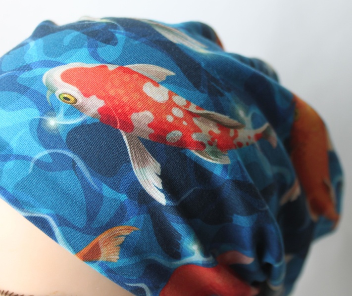 Шапочка Міріам принт синя з рибками фото