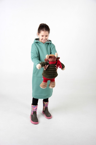 Дитяча сукня-худі з начосом та квітковим принтом в капюшоні відтінку Полин фото