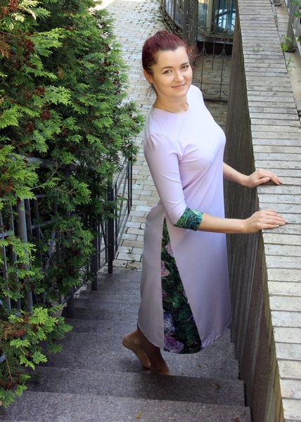 Купальна сукня пряма лілова з принтом гортензії фото