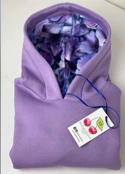 Лілова Сукня-худі з начосом та квітковим принтом в капюшоні фото