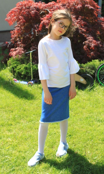 Синяя детская юбка футер с люрексом фото