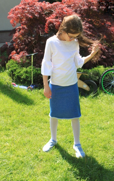 Синяя детская юбка футер с люрексом фото