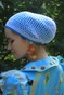 Шапочка Нити с плетенной сеткой ручной работы белая на голубой основе (форма Мини) nitiv-6 фото 3