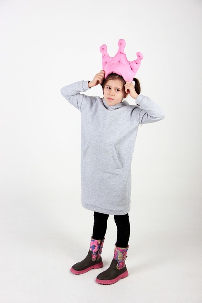 Серое меланж детское платье-худи с начесом с подкладкой "Киты" в капюшоне фото