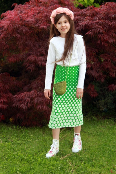 Дитяча спідниця Зелена в Горошок фото