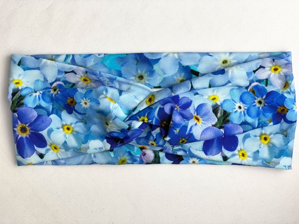 Трикотажная повязка а-ля чалма "Голубые цветы" фото