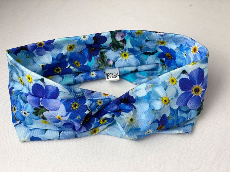 Трикотажная повязка а-ля чалма "Голубые цветы" фото
