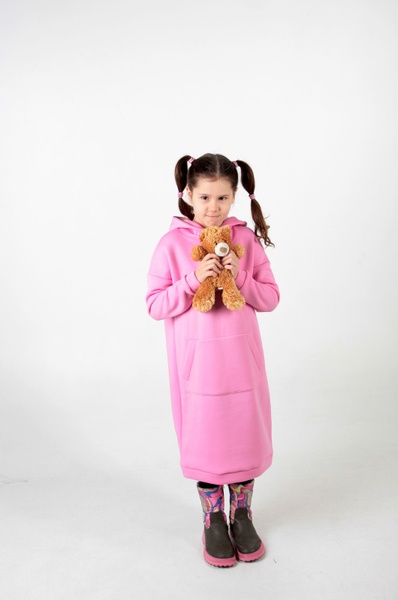 Рожева дитяча сукня-худі з начосом з підкладкою "Корона" в капюшоні фото