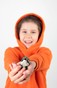 Помаранчева дитяча сукня-худі з начосом з підкладкою "Лего" в капюшоні dytsukniahudi-10 фото 3