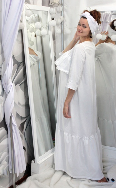 Домашнее платье Волли белое (с потайной молнией для кормления) фото